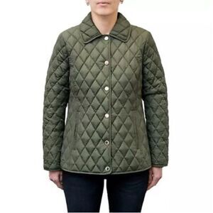 NWOT Green London Fog Quilted Gold Tone Button Jacket
